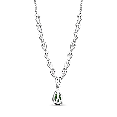 Chrome Diopside and White Topaz 5.00 ctw Drop Necklace 20 Inches in Rhodium Over Sterling Silver
