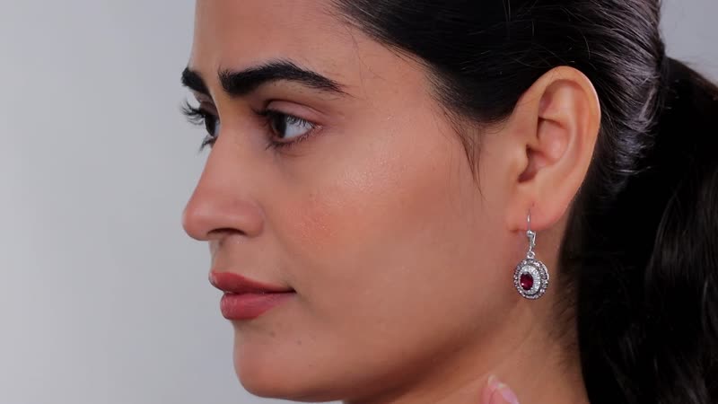 Orissa Rhodolite Garnet and Multi Gemstone 3.30 ctw Floral Double Halo Earrings in Rhodium Over Sterling Silver