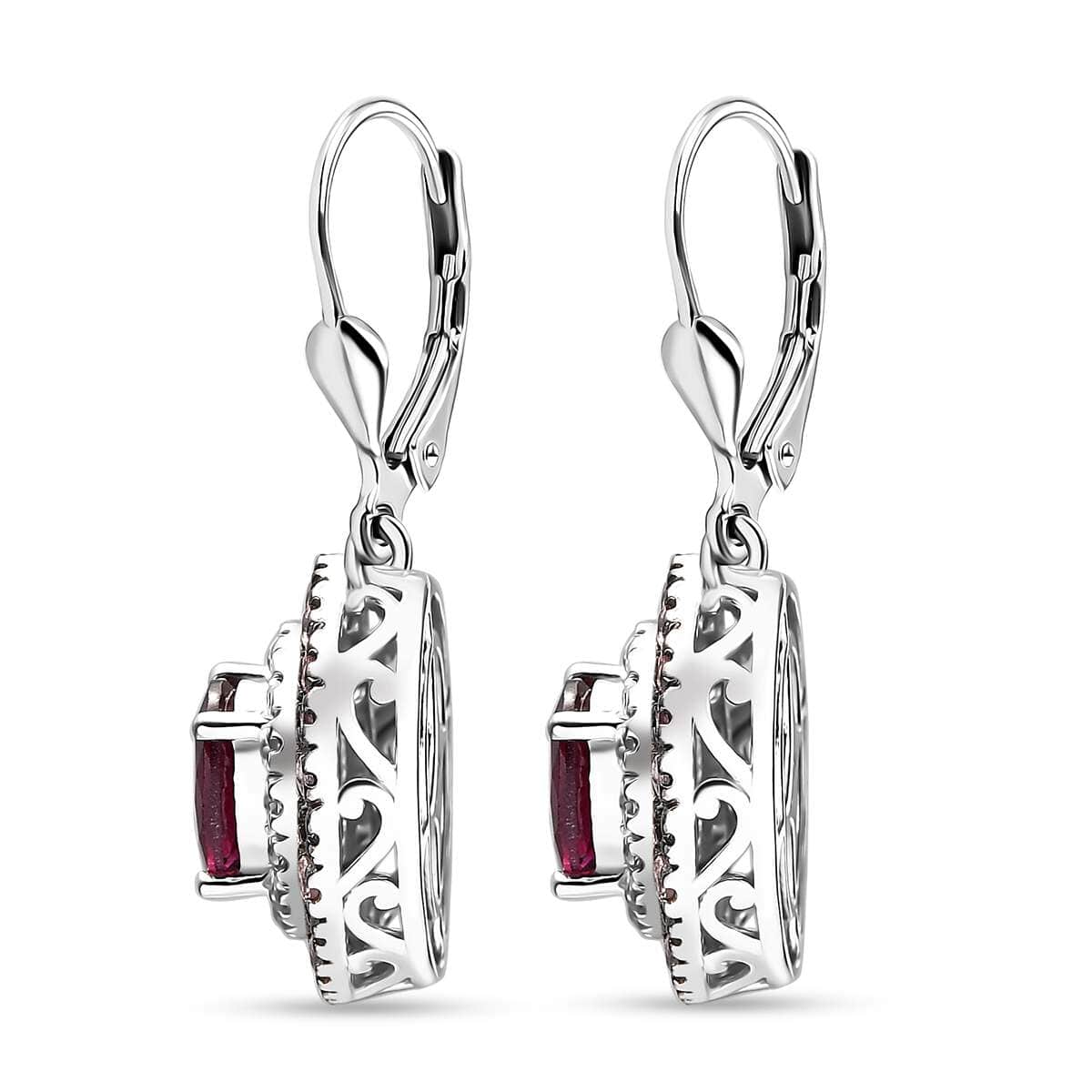 Orissa Rhodolite Garnet and Multi Gemstone 3.30 ctw Floral Double Halo Earrings in Rhodium Over Sterling Silver image number 3