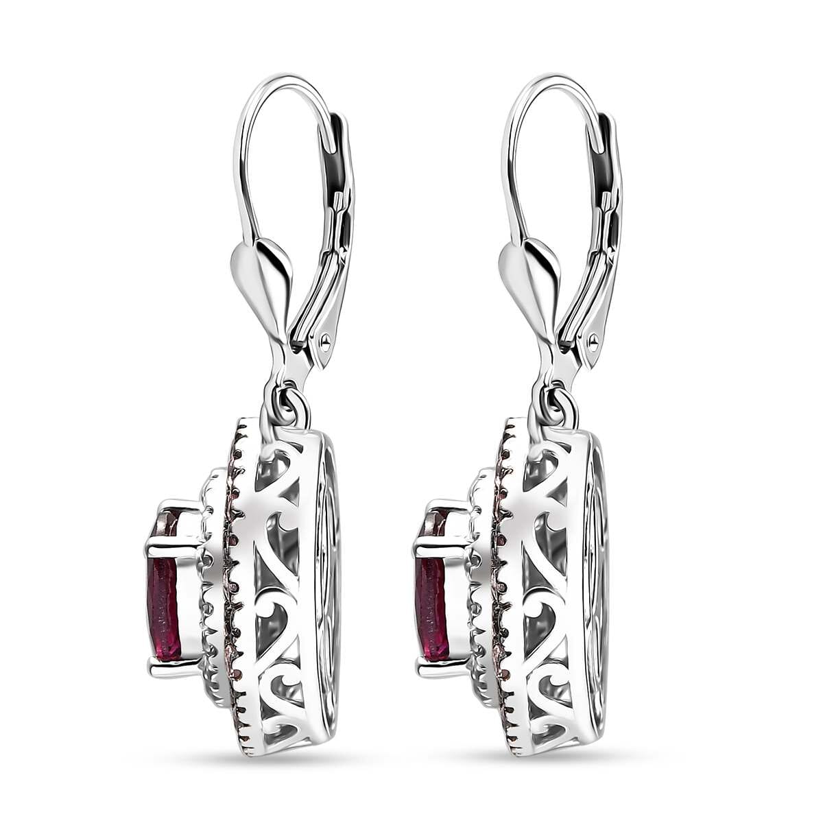 Double Circle Garnet Dangle Earrings Rhodium on Sterling Silver Double Circle Garnet Dangle Earrings Rhodium on Sterling Silver