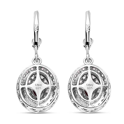 Orissa Rhodolite Garnet and Multi Gemstone 3.30 ctw Floral Double Halo Earrings in Rhodium Over Sterling Silver