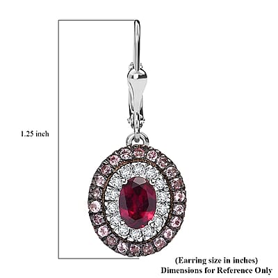 Orissa Rhodolite Garnet and Multi Gemstone 3.30 ctw Floral Double Halo Earrings in Rhodium Over Sterling Silver