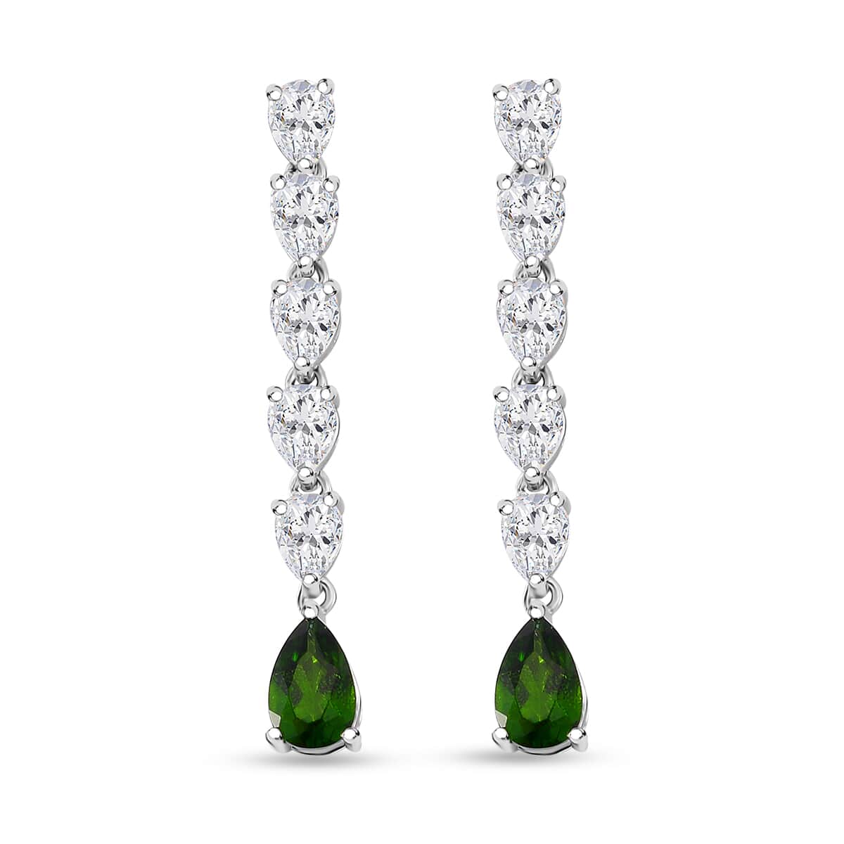 Chrome Diopside and White Topaz 2.75 ctw Dangle Earrings in Rhodium Over Sterling Silver image number 0