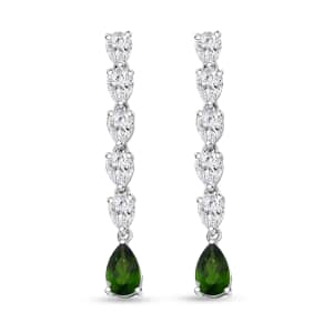 Chrome Diopside and White Topaz 2.75 ctw Dangle Earrings in Rhodium Over Sterling Silver