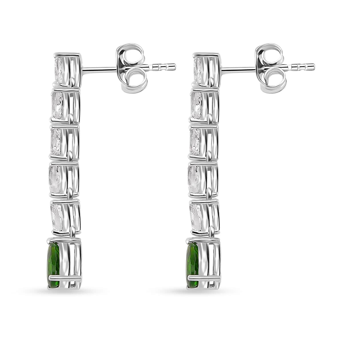 Chrome Diopside and White Topaz 2.75 ctw Dangle Earrings in Rhodium Over Sterling Silver image number 3