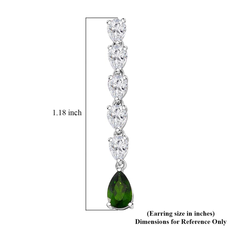 Chrome Diopside and White Topaz 2.75 ctw Dangle Earrings in Rhodium Over Sterling Silver