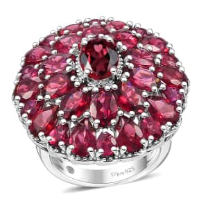 Tanzanian Wine Garnet 13.30 ctw Bloom Radiance Ring in Rhodium Over Sterling Silver (Size 10.0)