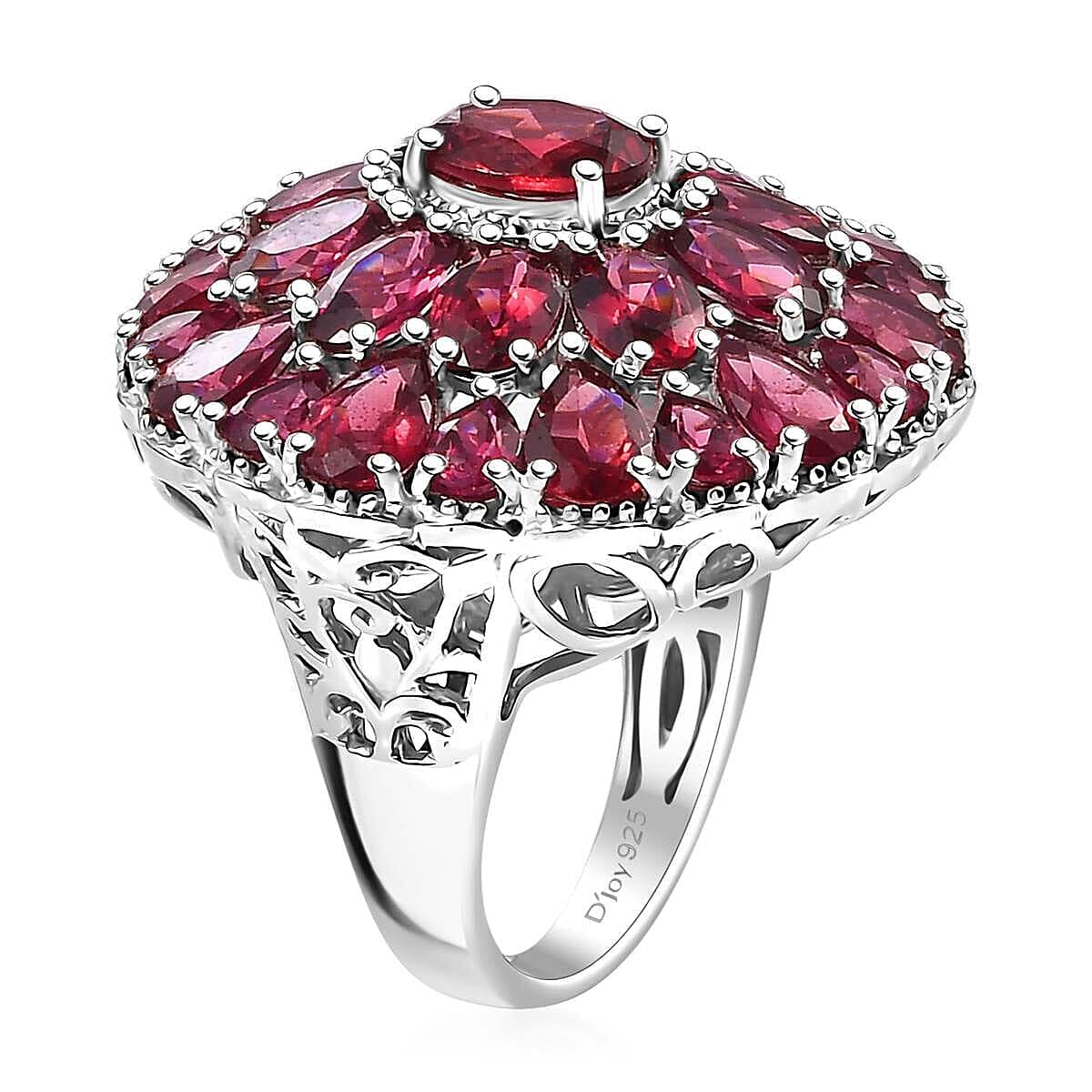Tanzanian Wine Garnet 13.30 ctw Bloom Radiance Ring in Rhodium Over Sterling Silver (Size 10.0)