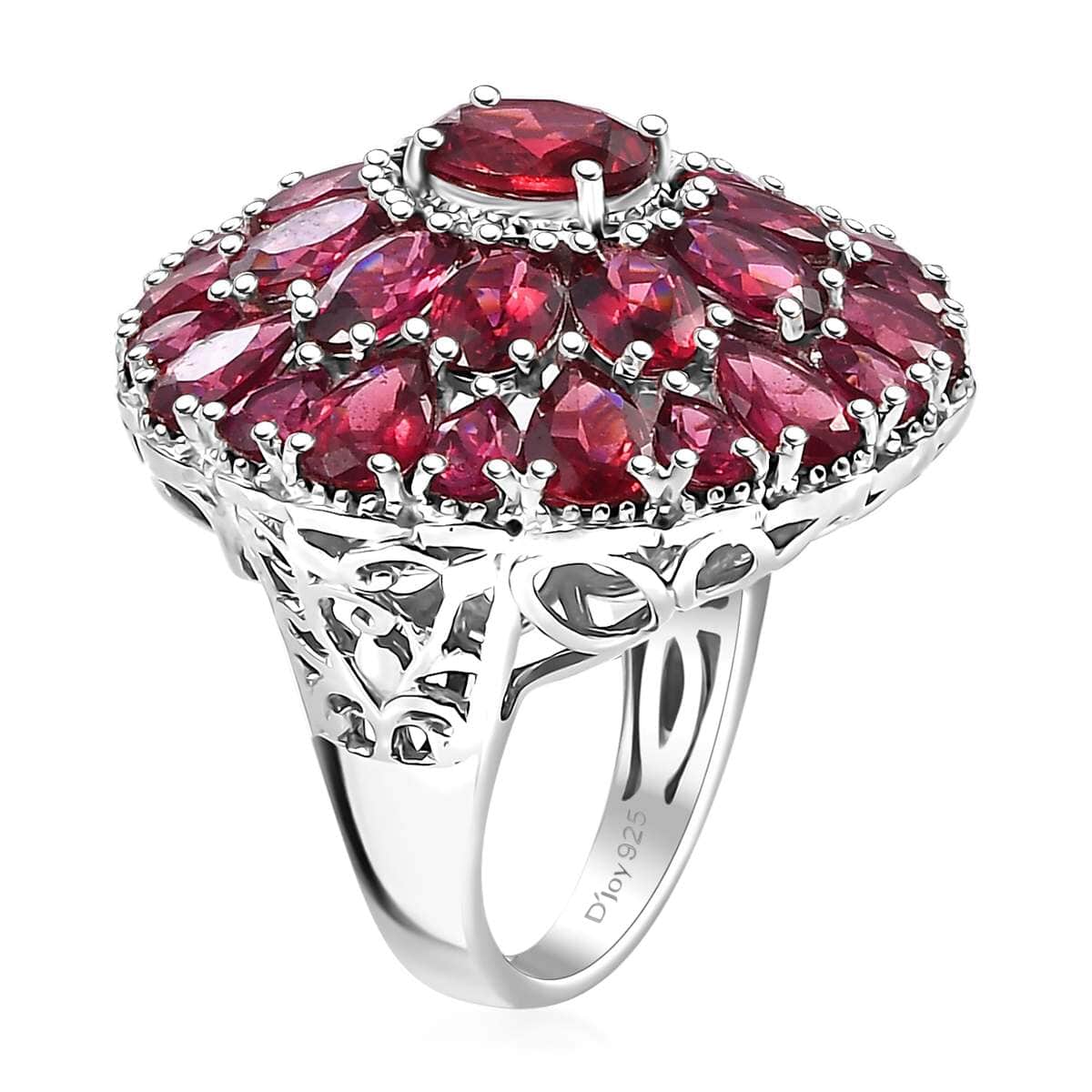 Tanzanian Wine Garnet 13.30 ctw Bloom Radiance Ring in Rhodium Over Sterling Silver (Size 10.0) image number 3