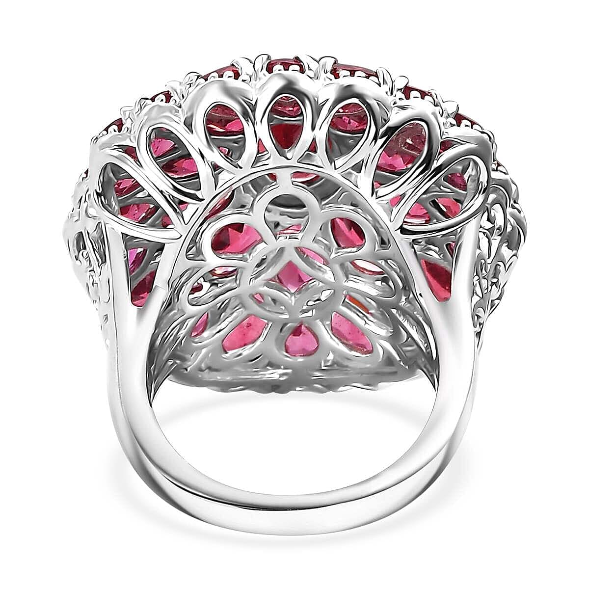 Tanzanian Wine Garnet 13.30 ctw Bloom Radiance Ring in Rhodium Over Sterling Silver (Size 10.0)