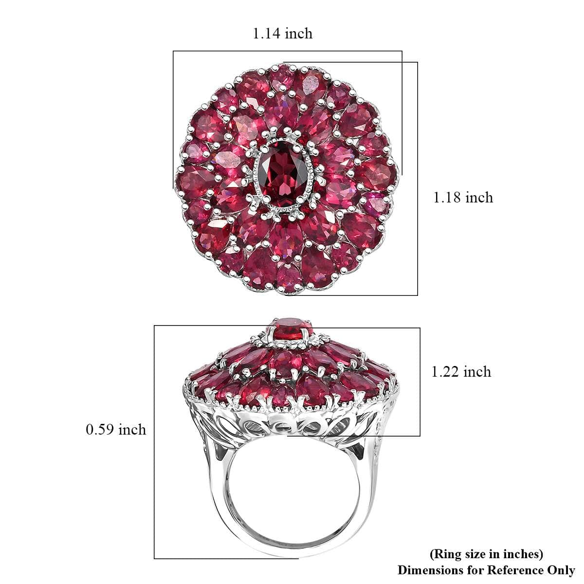 Tanzanian Wine Garnet 13.30 ctw Bloom Radiance Ring in Rhodium Over Sterling Silver (Size 10.0) image number 5