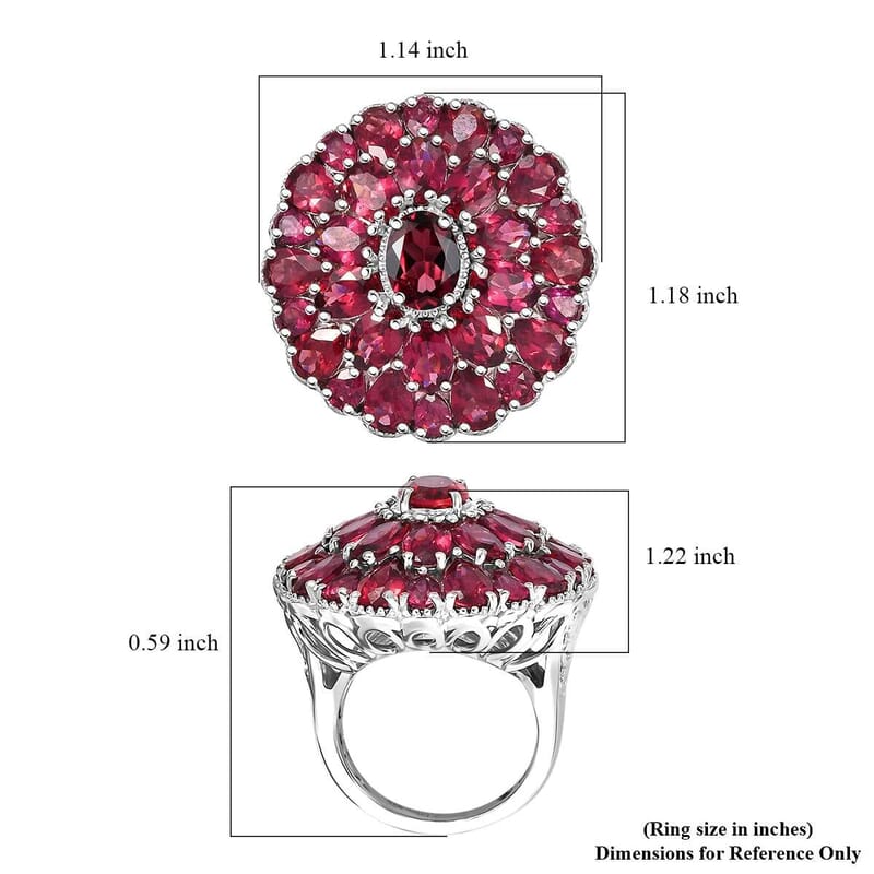 Tanzanian Wine Garnet 13.30 ctw Bloom Radiance Ring in Rhodium Over Sterling Silver (Size 10.0)