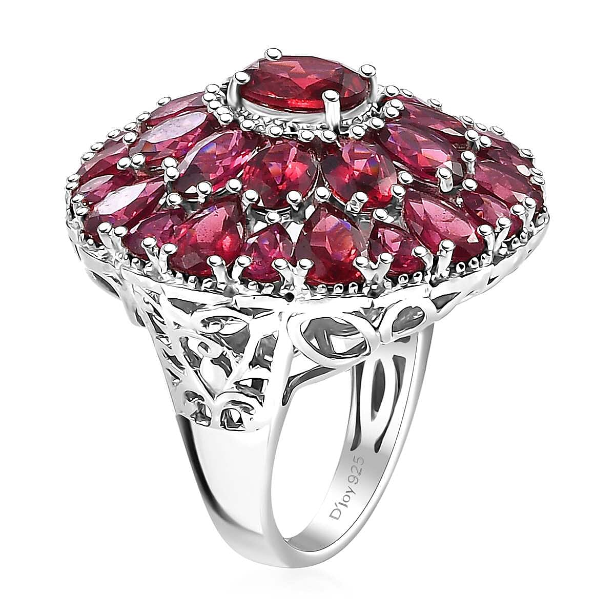 D'Joy Tanzanian Wine Garnet 13.30 ctw Bloom Radiance Ring in Rhodium Over Sterling Silver (Size 6.0) image number 3