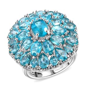 Betroka Blue Apatite 11.60 ctw Bloom Radiance Ring in Rhodium Over Sterling Silver (Size 10.0)