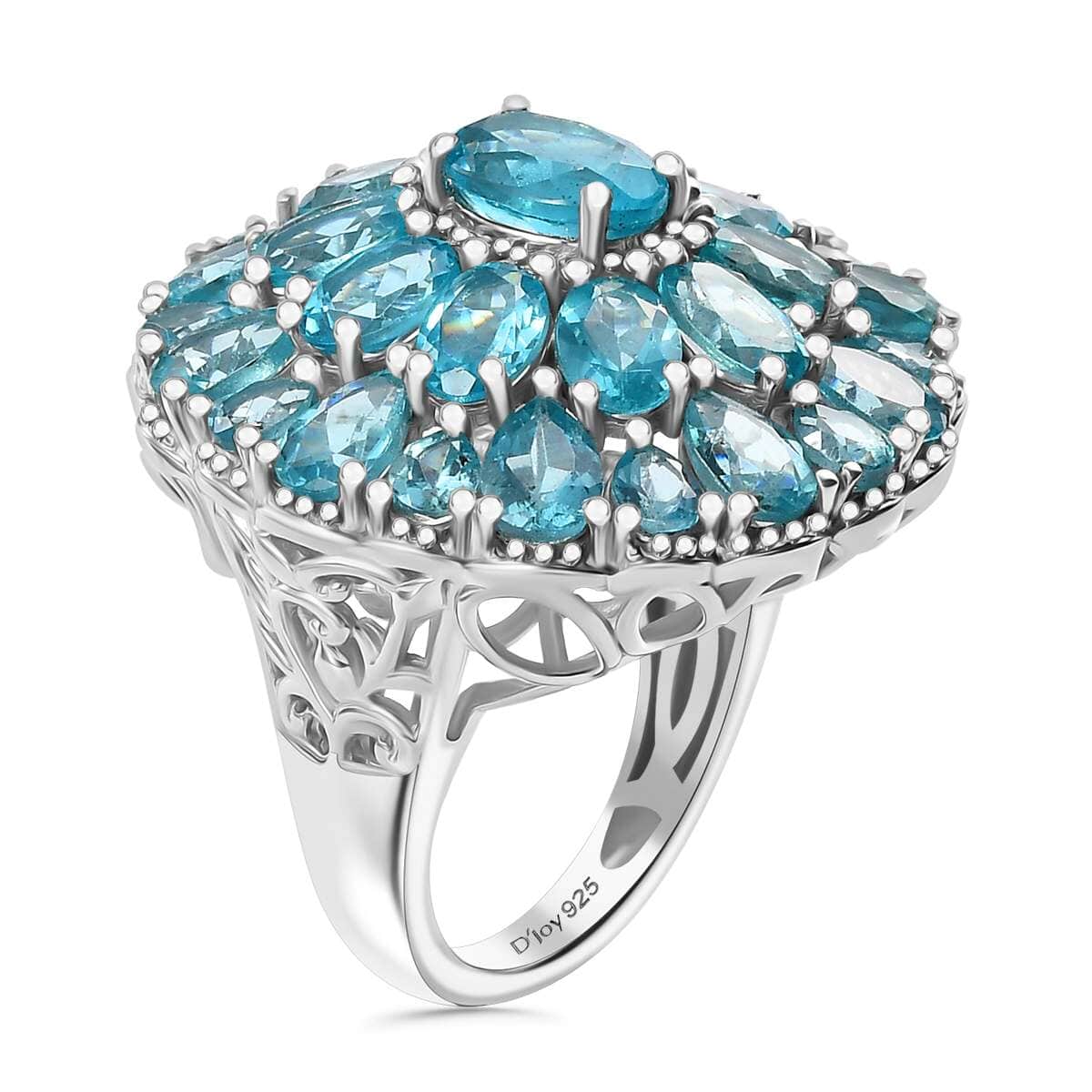 Betroka Blue Apatite 11.60 ctw Bloom Radiance Ring in Rhodium Over Sterling Silver (Size 10.0) image number 3