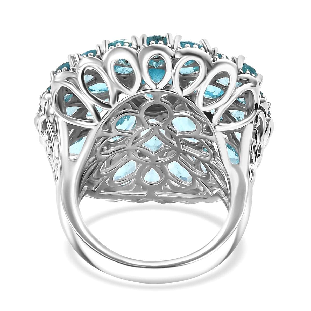 Betroka Blue Apatite 11.60 ctw Bloom Radiance Ring in Rhodium Over Sterling Silver (Size 10.0) image number 4