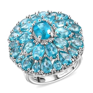 Betroka Blue Apatite 11.60 ctw Bloom Radiance Ring in Rhodium Over Sterling Silver (Size 7.0)