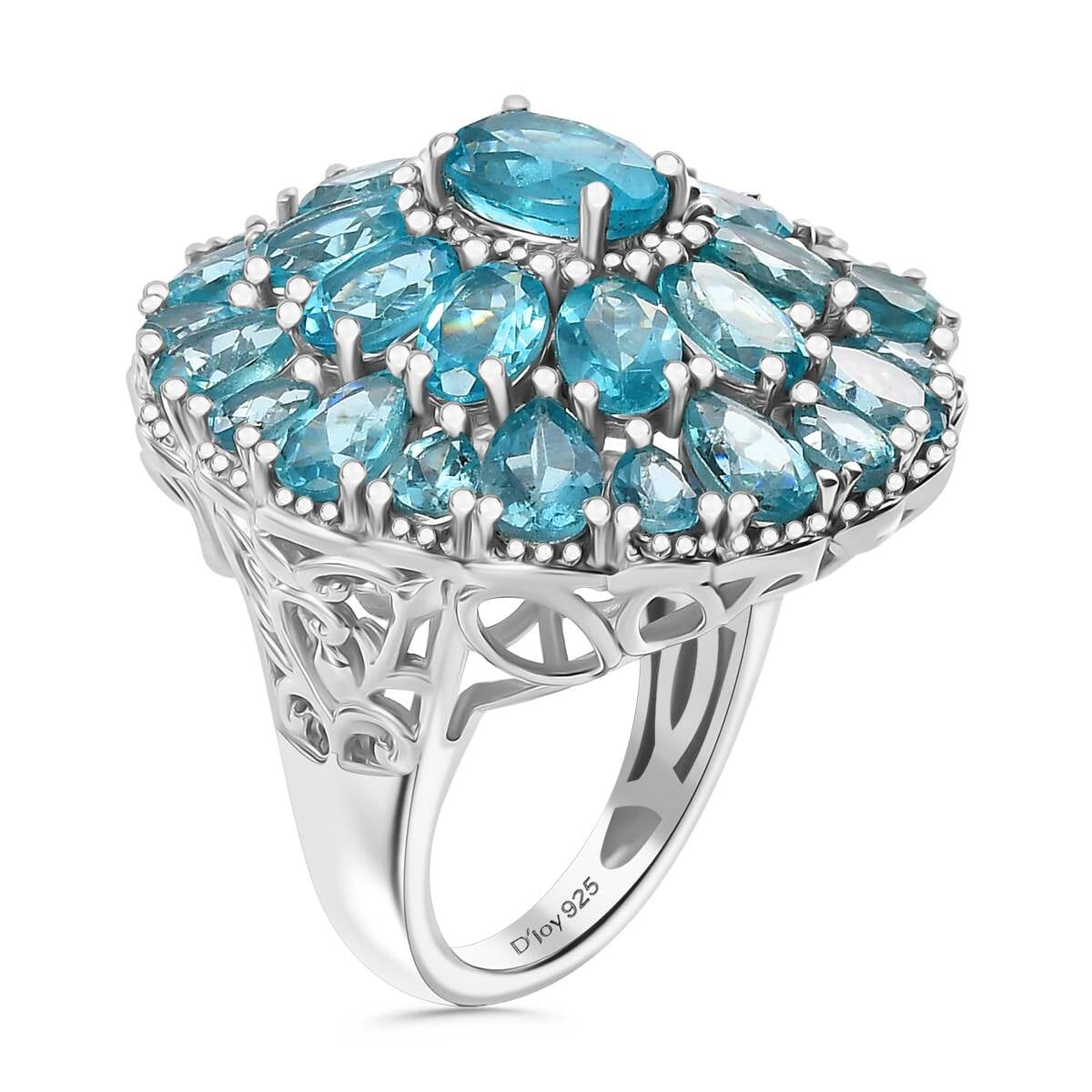 Betroka Blue Apatite 11.60 ctw Bloom Radiance Ring in Rhodium Over Sterling Silver (Size 7.0) image number 3