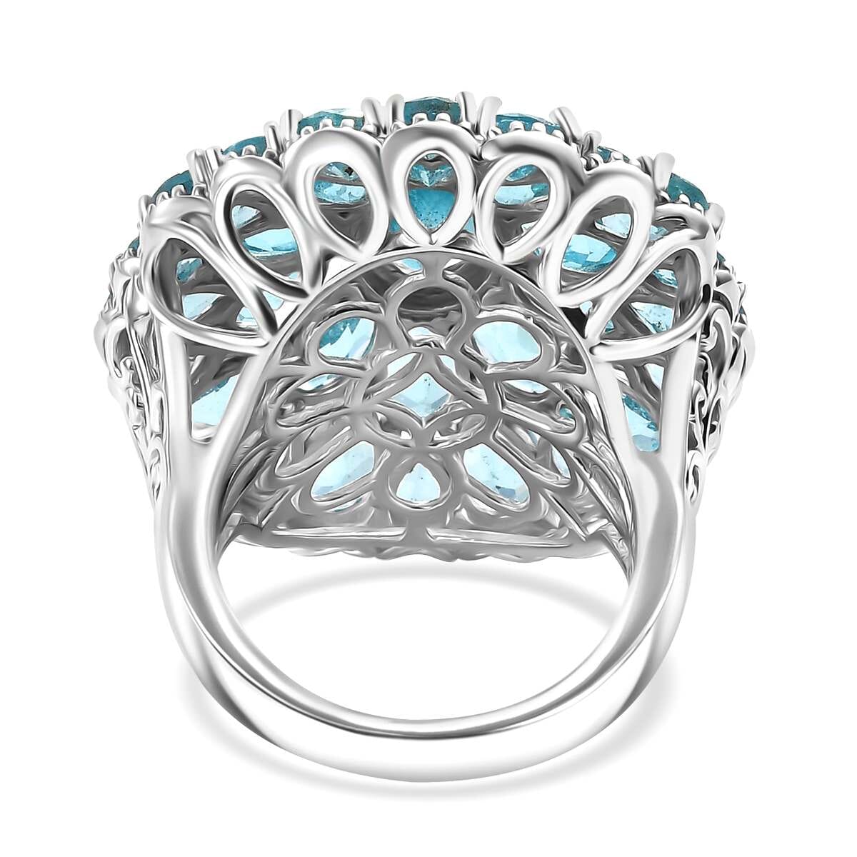 Betroka Blue Apatite 11.60 ctw Bloom Radiance Ring in Rhodium Over Sterling Silver (Size 7.0) image number 4