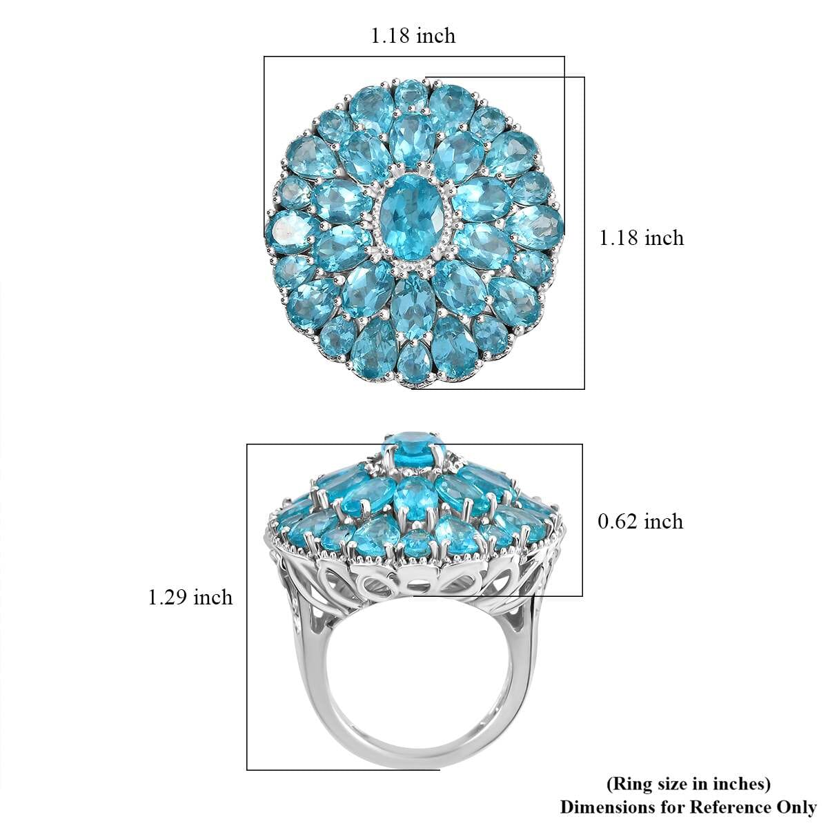 Betroka Blue Apatite 11.60 ctw Bloom Radiance Ring in Rhodium Over Sterling Silver (Size 9.0) image number 5