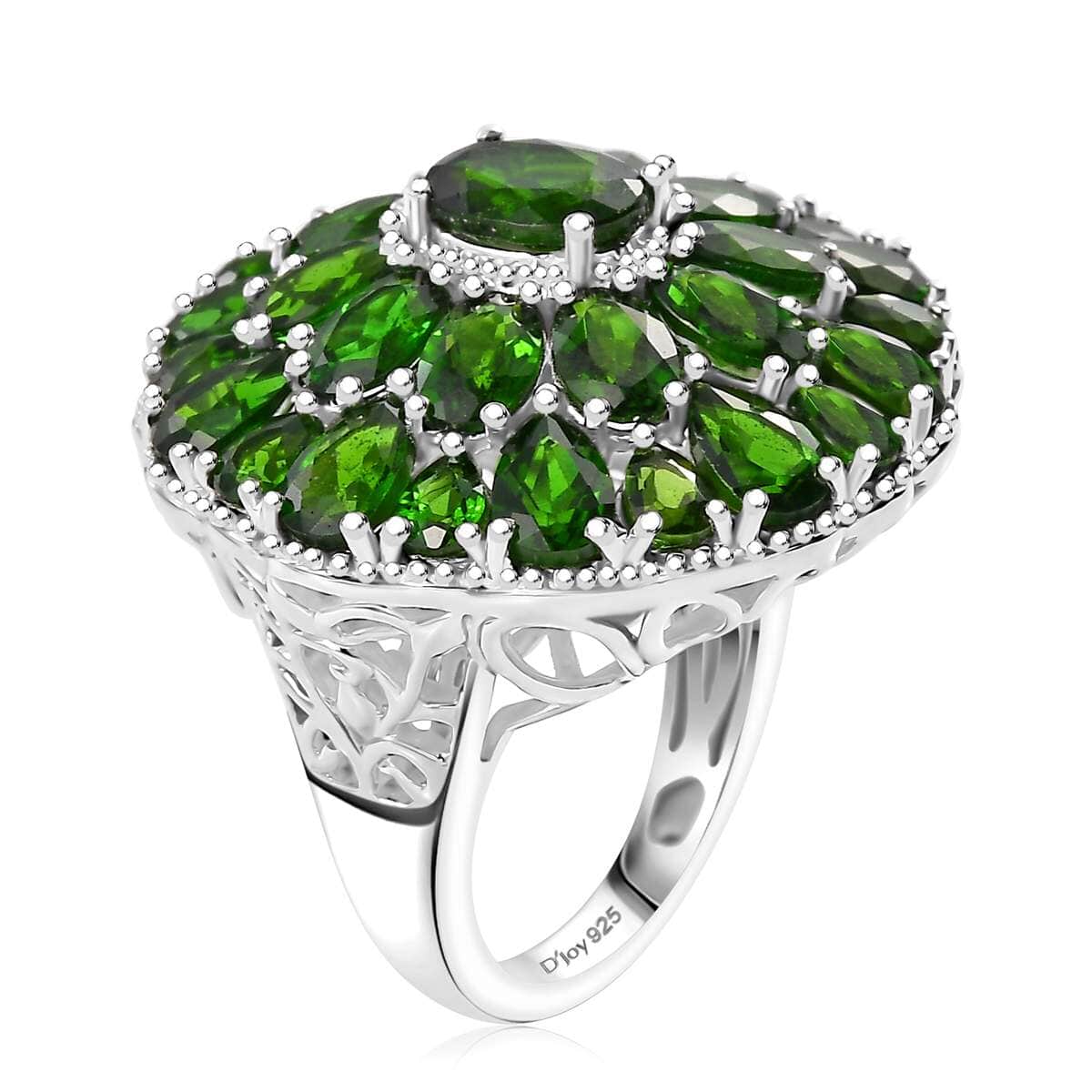 Chrome Diopside 11.60 ctw Bloom Radiance Ring in Rhodium Over Sterling Silver (Size 10.0) image number 3