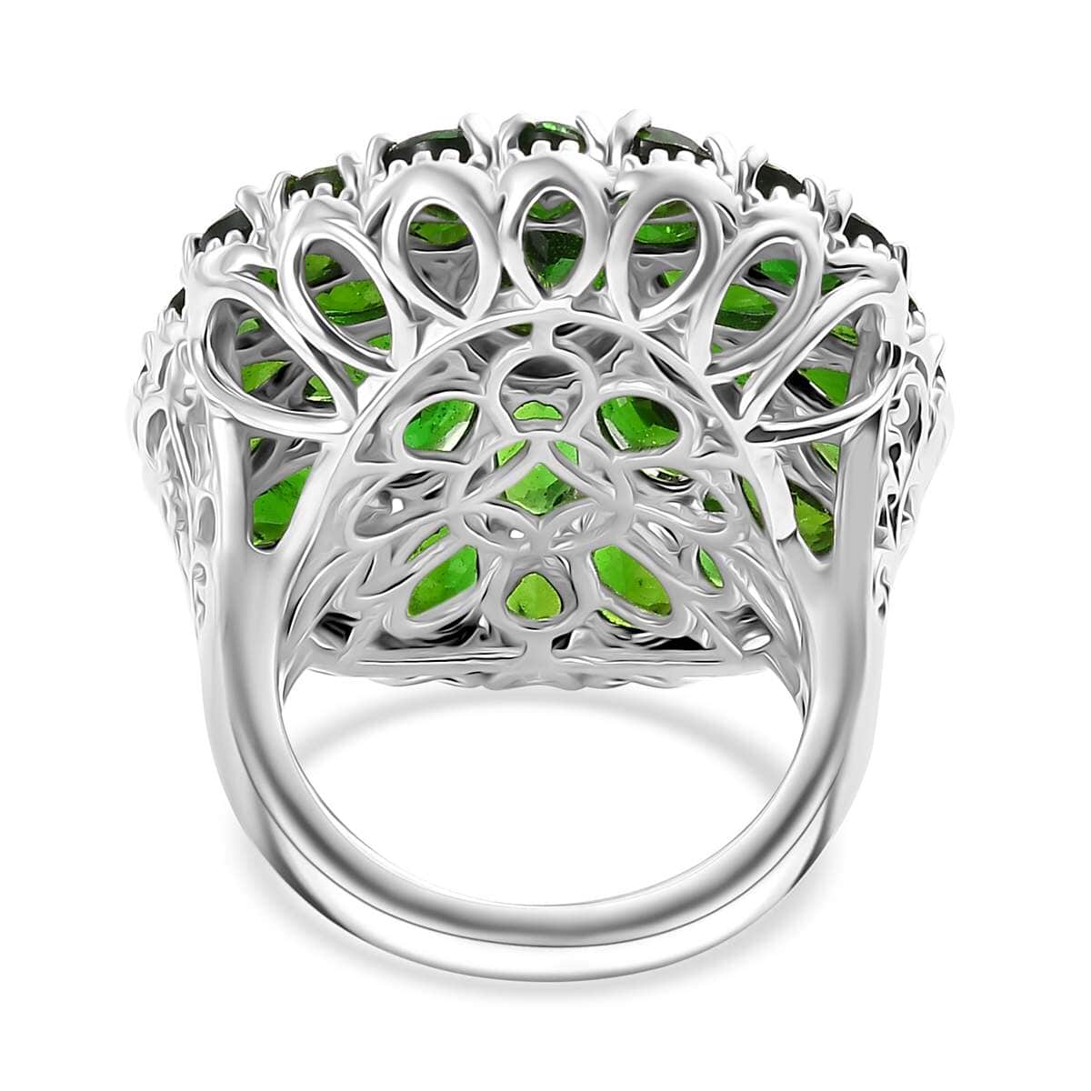 Chrome Diopside 11.60 ctw Bloom Radiance Ring in Rhodium Over Sterling Silver (Size 10.0) image number 4