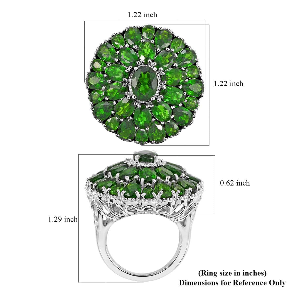 Chrome Diopside 11.60 ctw Bloom Radiance Ring in Rhodium Over Sterling Silver (Size 10.0) image number 5