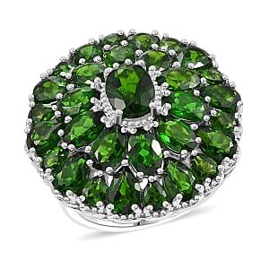 Chrome Diopside 11.60 ctw Bloom Radiance Ring in Rhodium Over Sterling Silver (Size 6.0)