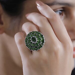 Chrome Diopside 11.60 ctw Bloom Radiance Ring in Rhodium Over Sterling Silver (Size 6.0)