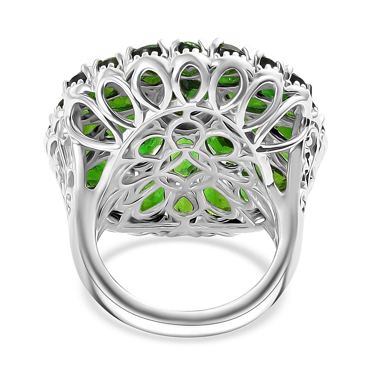 Chrome Diopside 11.60 ctw Bloom Radiance Ring in Rhodium Over Sterling Silver (Size 6.0) image number 4
