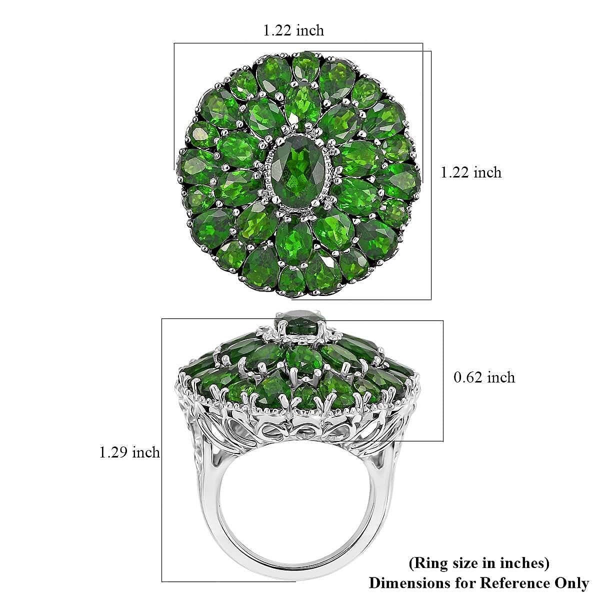 Chrome Diopside 11.60 ctw Bloom Radiance Ring in Rhodium Over Sterling Silver (Size 6.0) image number 5
