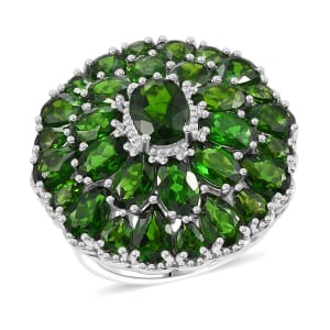 Chrome Diopside 11.60 ctw Bloom Radiance Ring in Rhodium Over Sterling Silver (Size 7.0)
