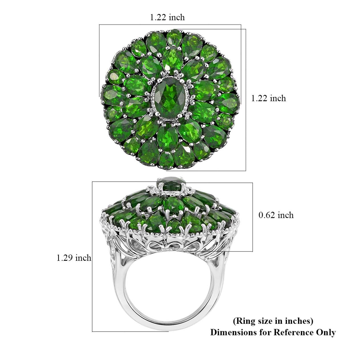 Chrome Diopside 11.60 ctw Bloom Radiance Ring in Rhodium Over Sterling Silver (Size 7.0) image number 5
