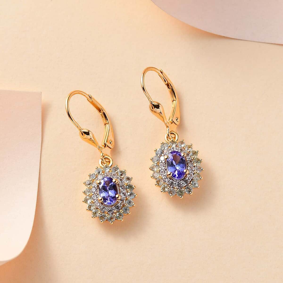 TLV Tanzanite, Multi Gemstone Lever Back Earrings in 18K Vermeil YG Over Sterling Silver 2.00 ctw image number 1