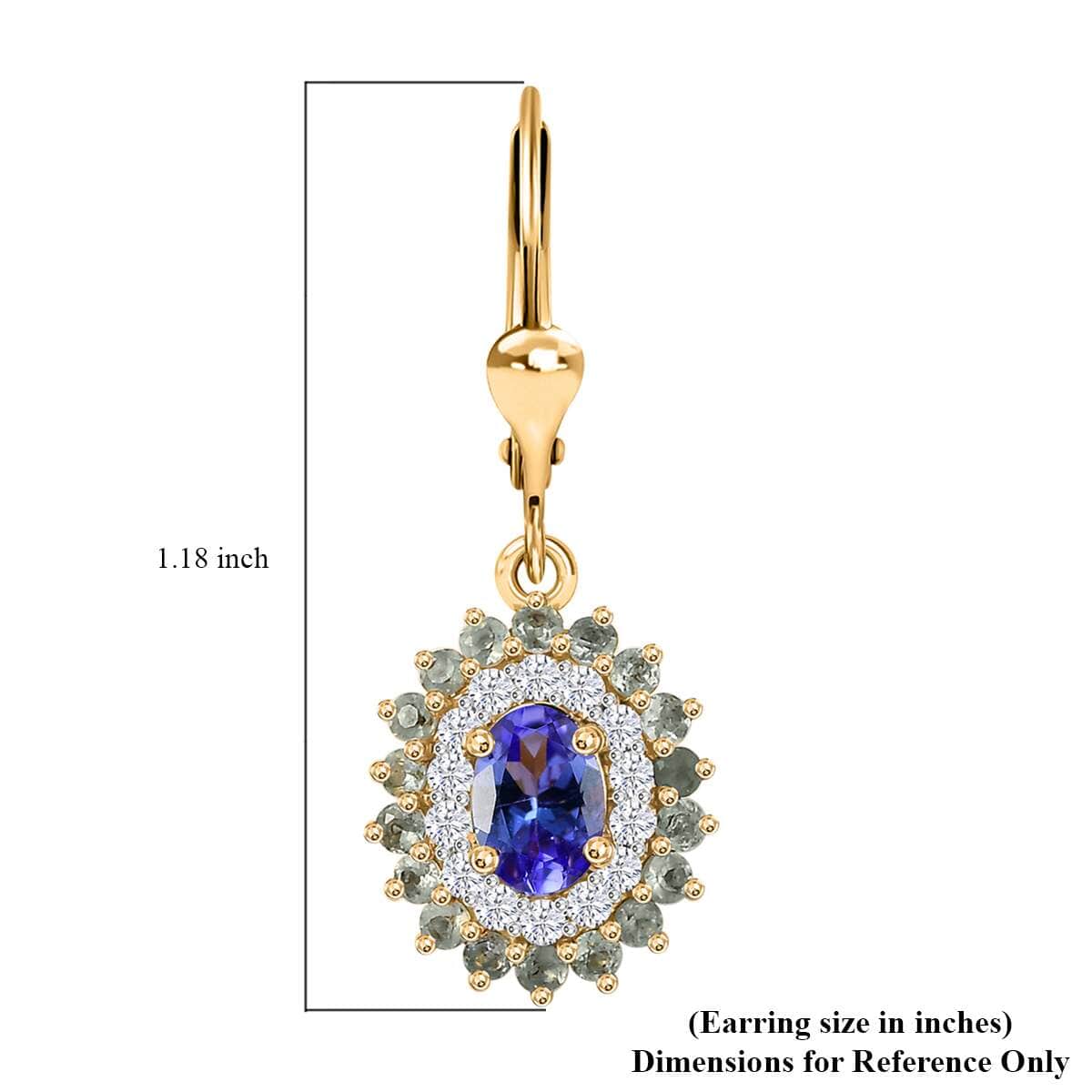 TLV Tanzanite, Multi Gemstone Lever Back Earrings in 18K Vermeil YG Over Sterling Silver 2.00 ctw image number 4