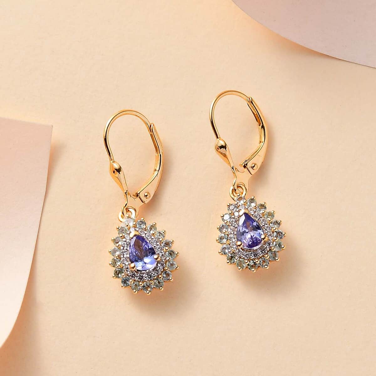 Tanzanite and Multi Gemstone 1.85 ctw Sunburst Earrings in 18K Vermeil Yellow Gold Over Sterling Silver image number 1