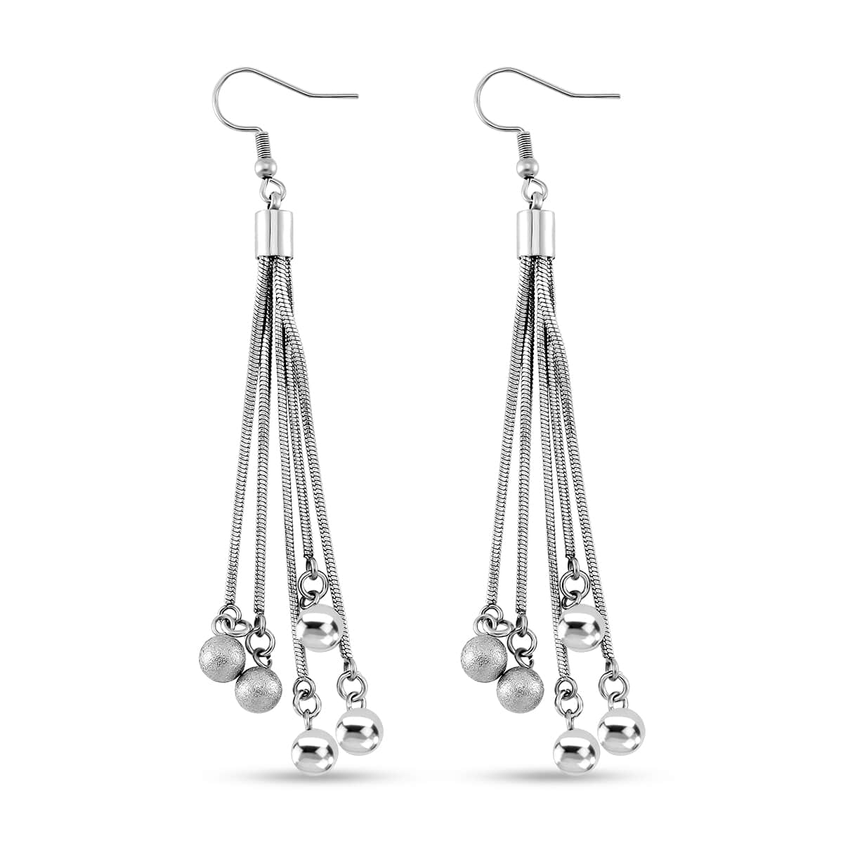 Multi Layer Snake Chain Dangle Earrings in Stainless Steel image number 3