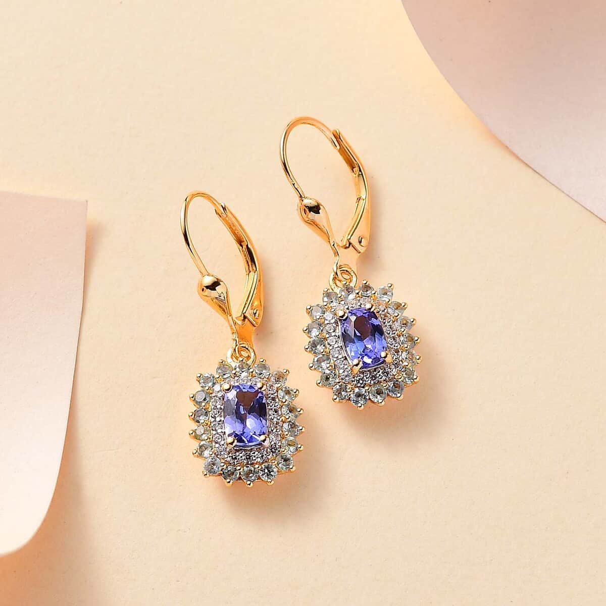 Tanzanite and Multi Gemstone 2.10 ctw Sunburst Earrings in 18K Vermeil Yellow Gold Over Sterling Silver image number 1