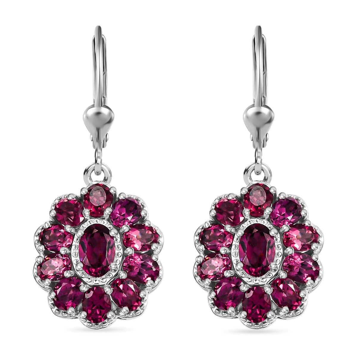 Tanzanian Wine Garnet 5.15 ctw Bloom Radiance Earrings in Rhodium Over Sterling Silver  image number 0