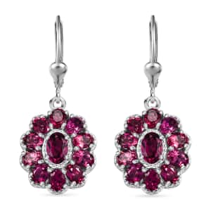 Tanzanian Wine Garnet 5.15 ctw Bloom Radiance Earrings in Rhodium Over Sterling Silver 