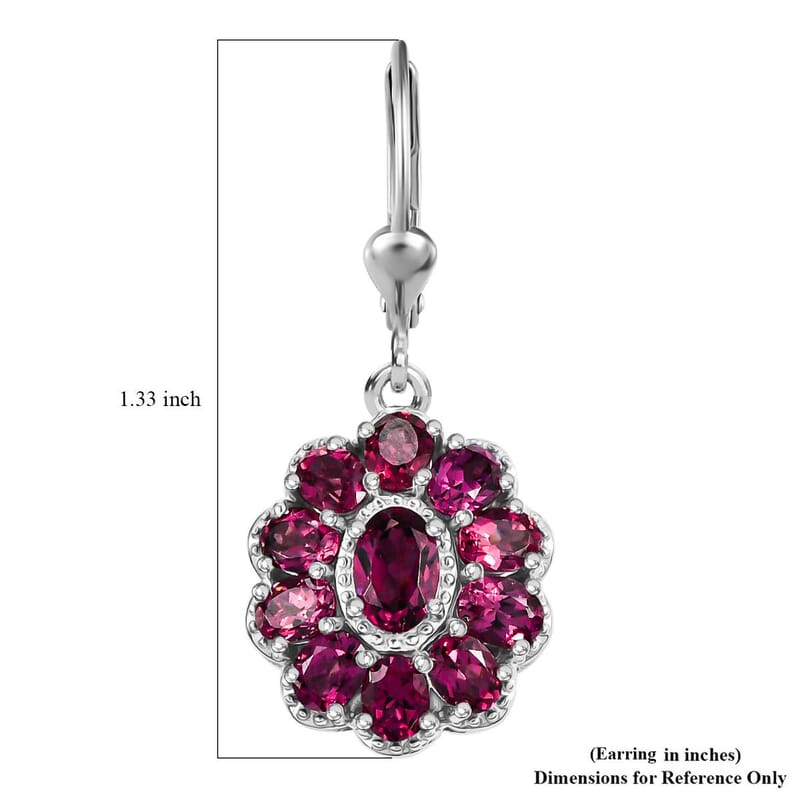 D'Joy Tanzanian Wine Garnet 5.15 ctw Bloom Radiance Earrings in Rhodium Over Sterling Silver 