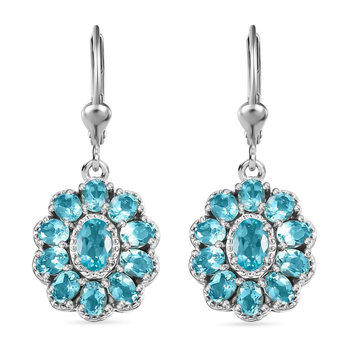 Betroka Blue Apatite 5.00 ctw Bloom Radiance Earrings in Rhodium Over Sterling Silver  image number 0