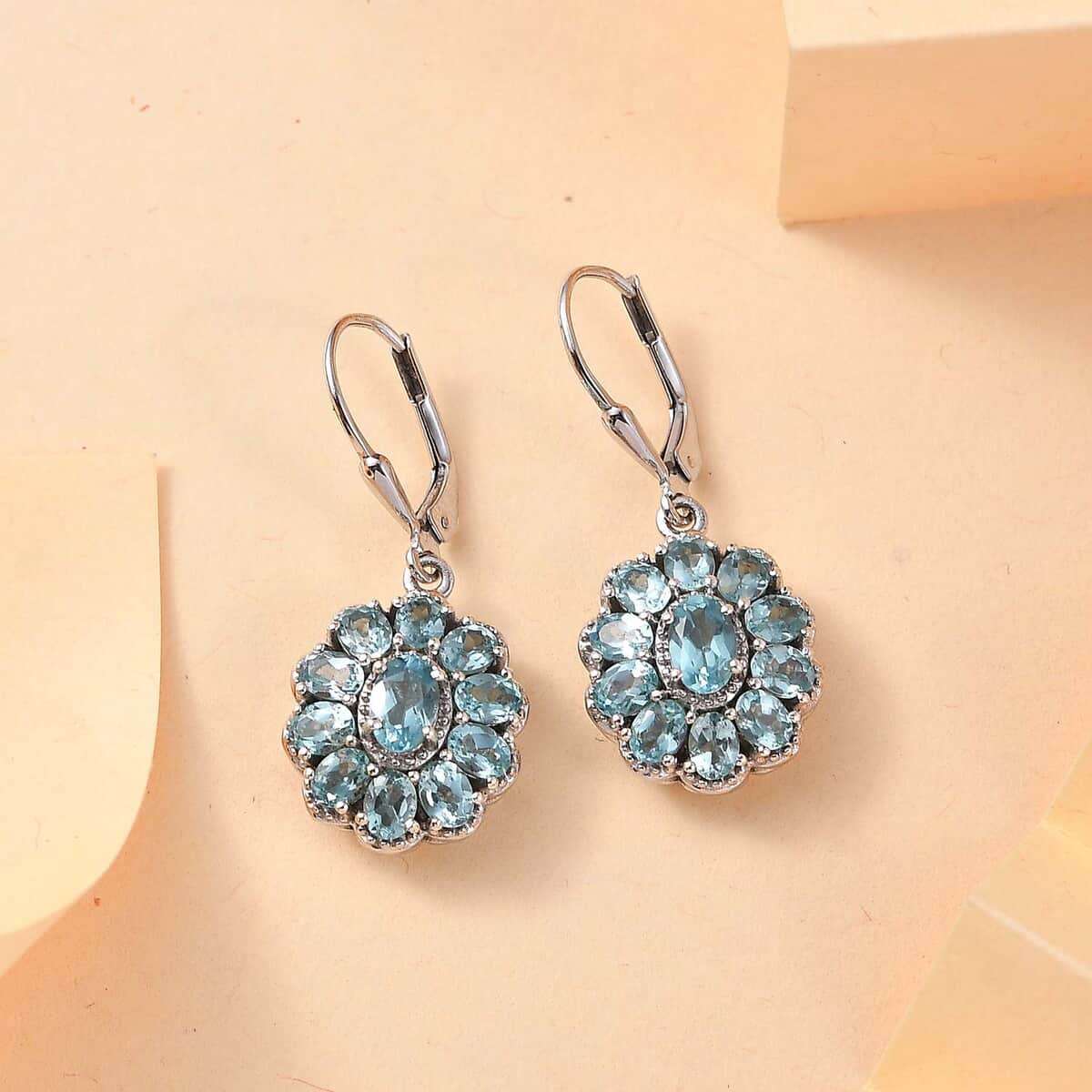 Betroka Blue Apatite 5.00 ctw Bloom Radiance Earrings in Rhodium Over Sterling Silver  image number 1