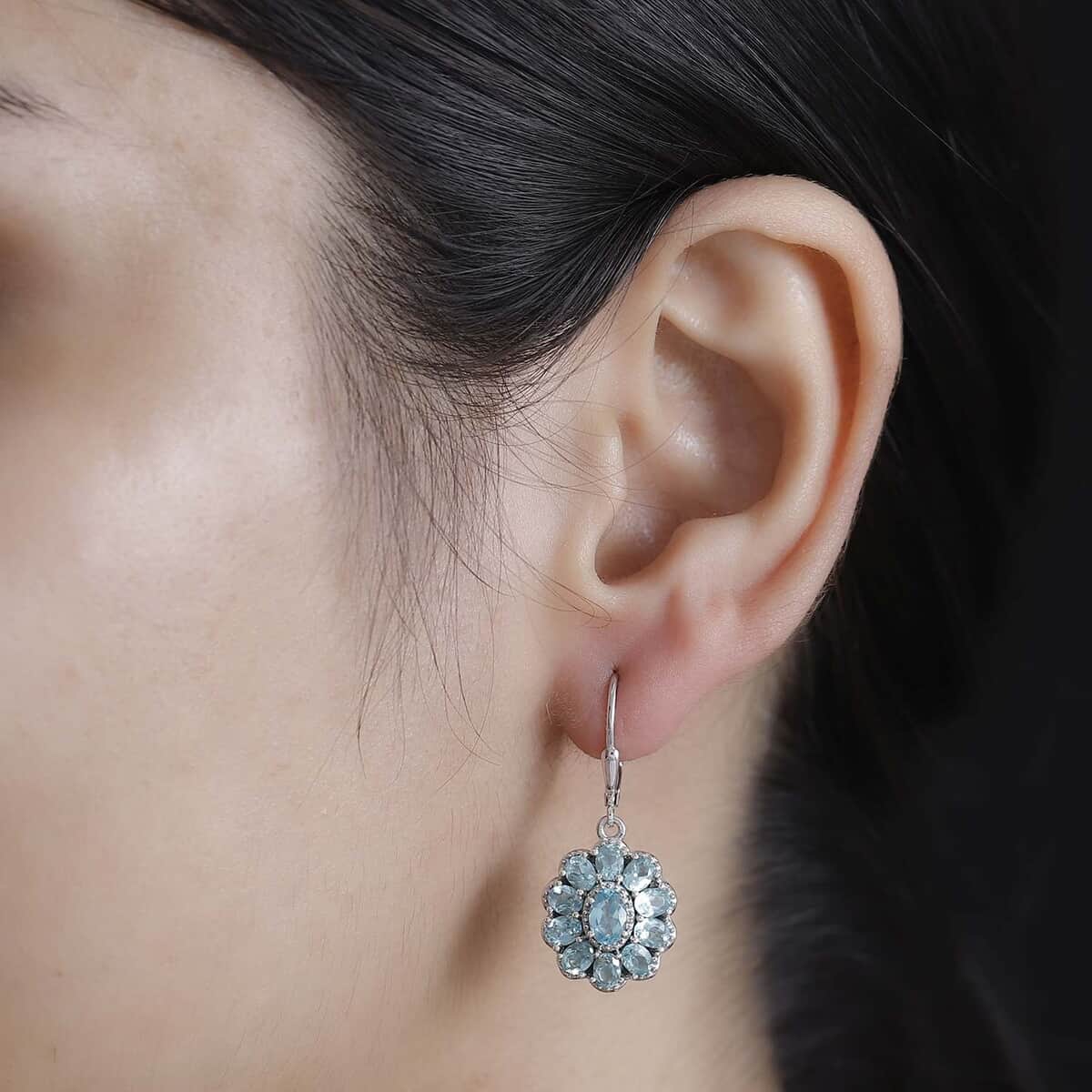 Betroka Blue Apatite 5.00 ctw Bloom Radiance Earrings in Rhodium Over Sterling Silver  image number 2