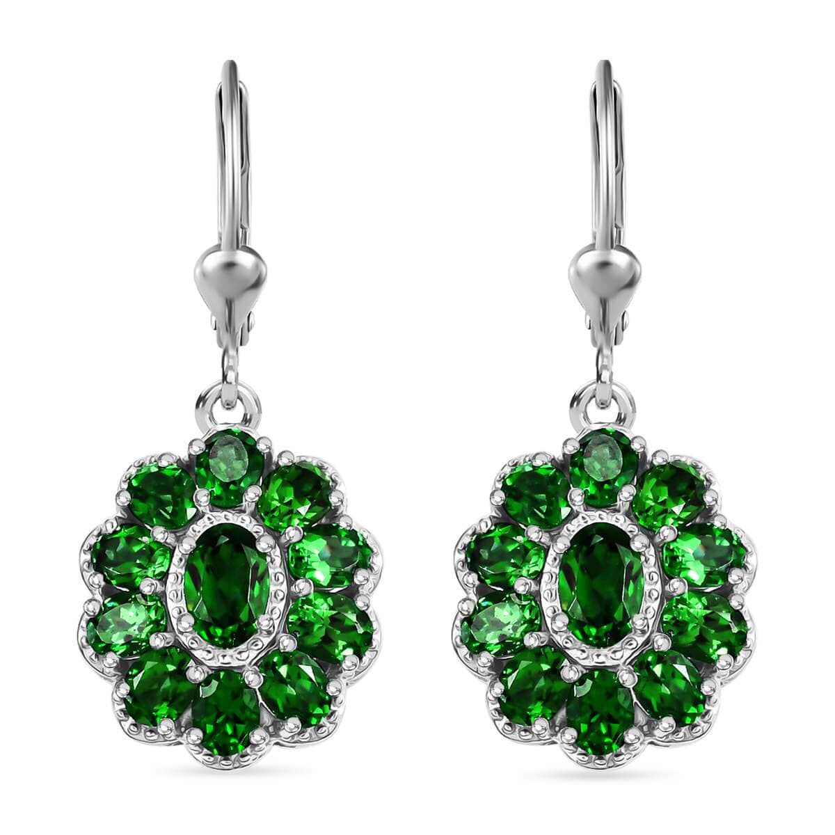 Chrome Diopside 4.65 ctw Bloom Radiance Earrings in Rhodium Over Sterling Silver  image number 0