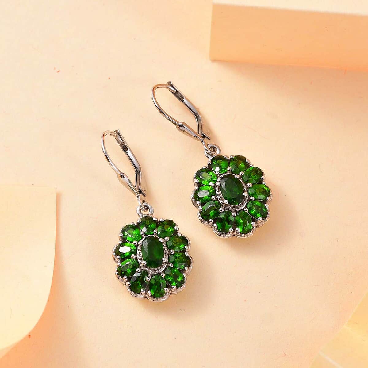 Chrome Diopside 4.65 ctw Bloom Radiance Earrings in Rhodium Over Sterling Silver  image number 1