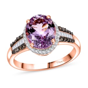 D'Joy Premium Martha Rocha Kunzite, Natural Champagne and White Diamond 3.70 ctw Twilight BlossomRing in 18K Vermeil Rose Gold Over Sterling Silver (Size 7.0)