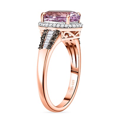 D'Joy Premium Martha Rocha Kunzite, Natural Champagne and White Diamond 3.70 ctw Twilight BlossomRing in 18K Vermeil Rose Gold Over Sterling Silver (Size 7.0)