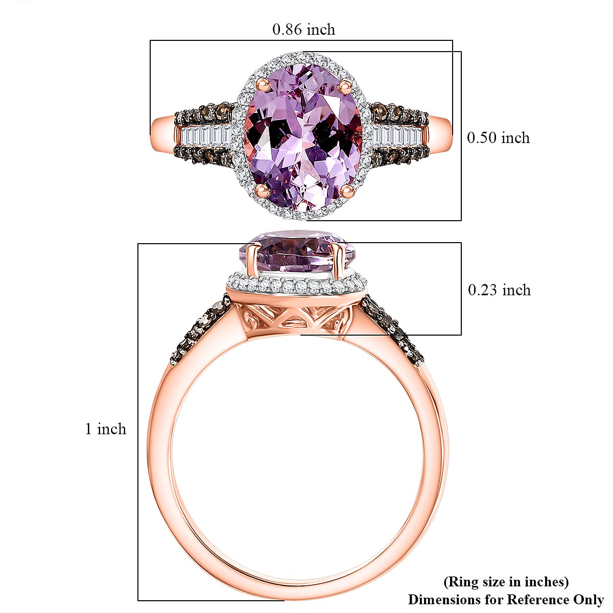 D'Joy Premium Martha Rocha Kunzite, Natural Champagne and White Diamond 3.70 ctw Twilight BlossomRing in 18K Vermeil Rose Gold Over Sterling Silver (Size 7.0)