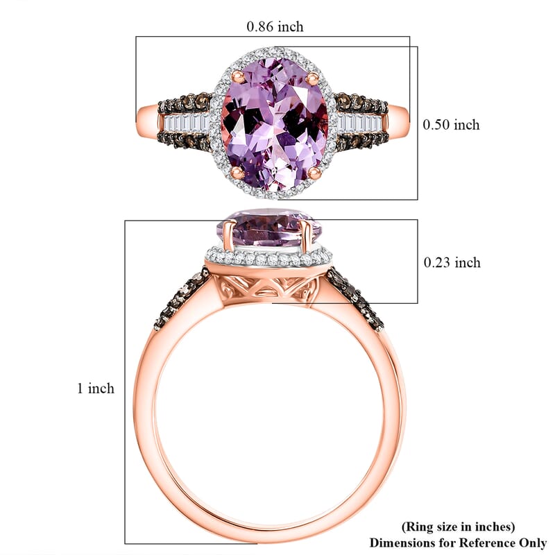 D'Joy Premium Martha Rocha Kunzite, Natural Champagne and White Diamond 3.70 ctw Twilight BlossomRing in 18K Vermeil Rose Gold Over Sterling Silver (Size 7.0)